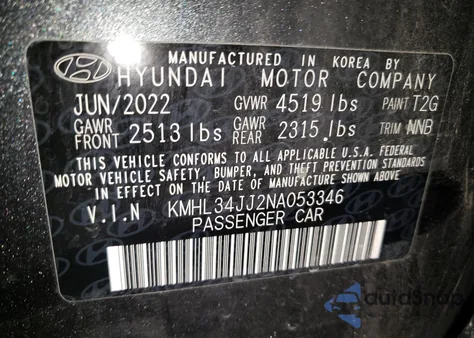 2022 Hyundai Sonata Hybrid from USA, damaged, VIN 053346
